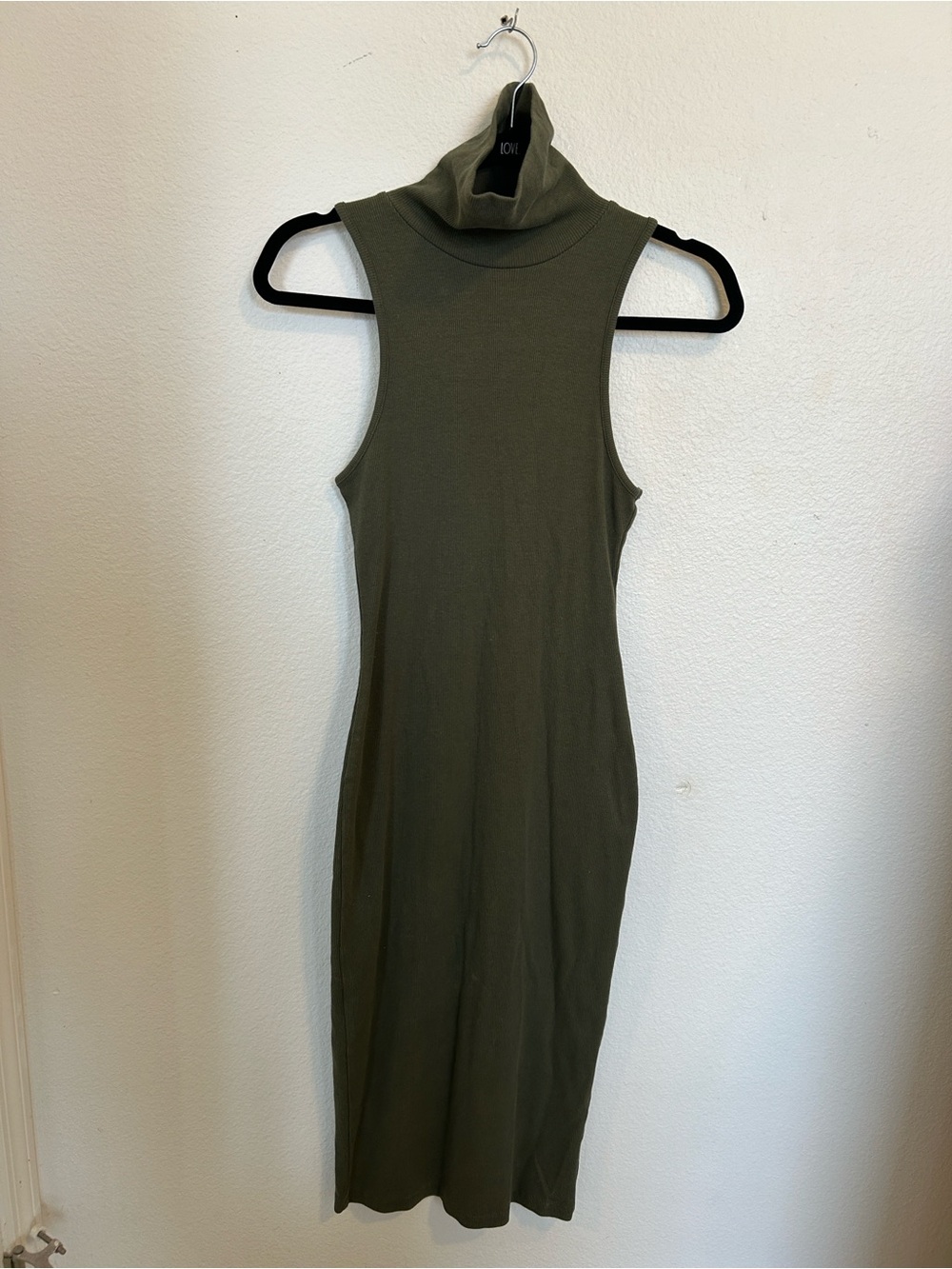 Zara Olive Green Sleeveless Turtleneck Midi Dress